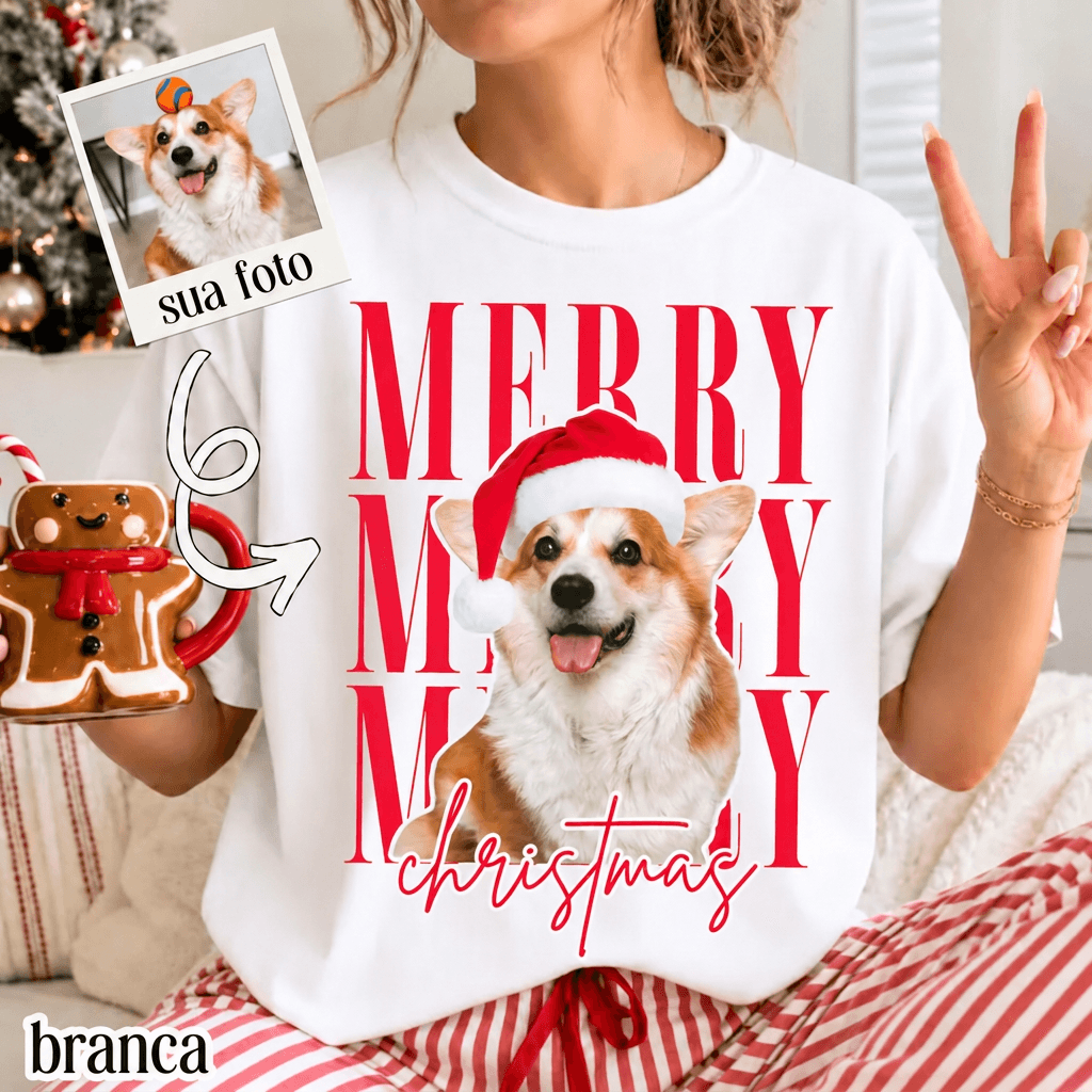 Camiseta natalina com estampa de pet