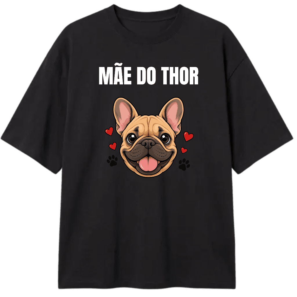 Camiseta preta escrito MÃE DO THOR, com o desenho do pet, foto 2 de 3