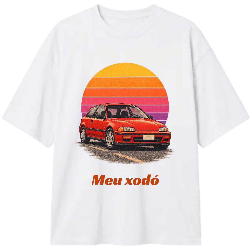 Camiseta branca com o carro em pôster retrô, foto 2 de 3